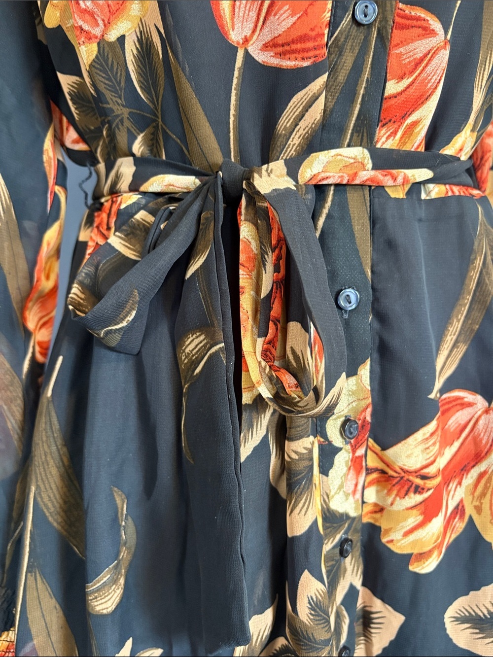 Cleo Petite Floral Shirt Dress | Size M | Belted Midi Dress | Sheer Sleeves - Picture 3 of 9